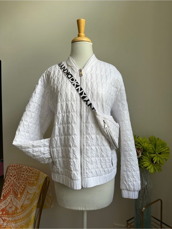 Dkny Jackets & Blazers - DKNY White Quilted Bomber Jacket with Logo Crossbody